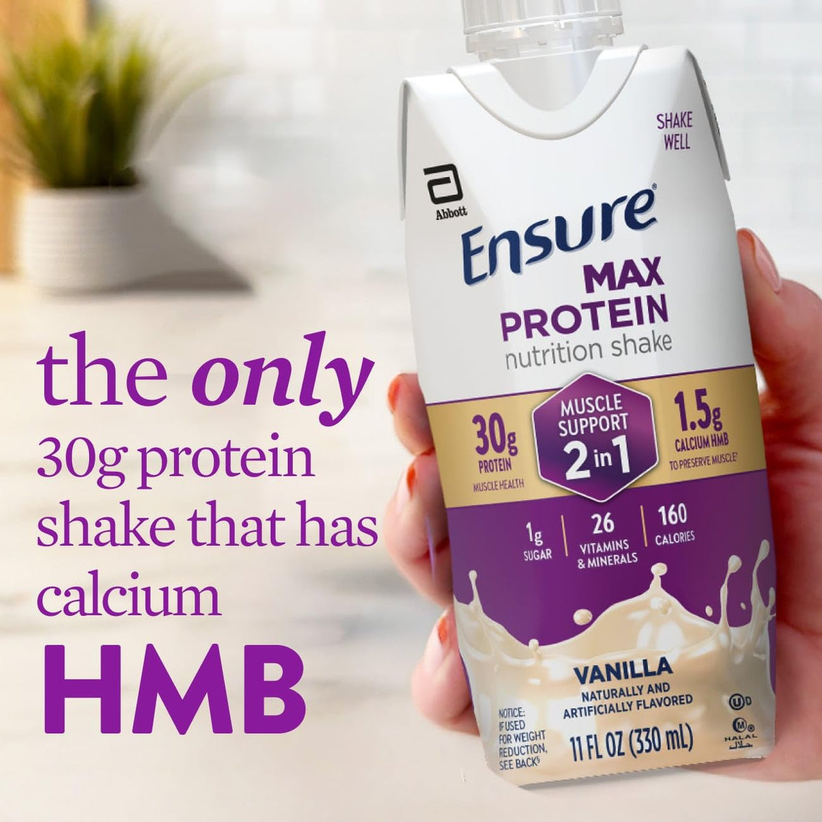 Ensure Max Protein Shake | 30g Protein + 1.5g CaHMB | 26 Vitamins & Minerals | Vanilla | Ready-to-Drink | 11 fl oz | 12 Pack