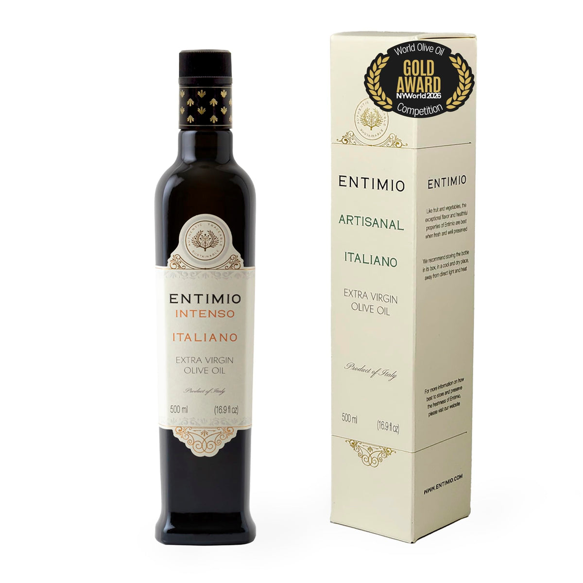 Entimio Intenso Organic Italian EVOO – 2026 NYIOOC Gold, Early Harvest Puglia, Cold Extracted, 16.9 fl oz