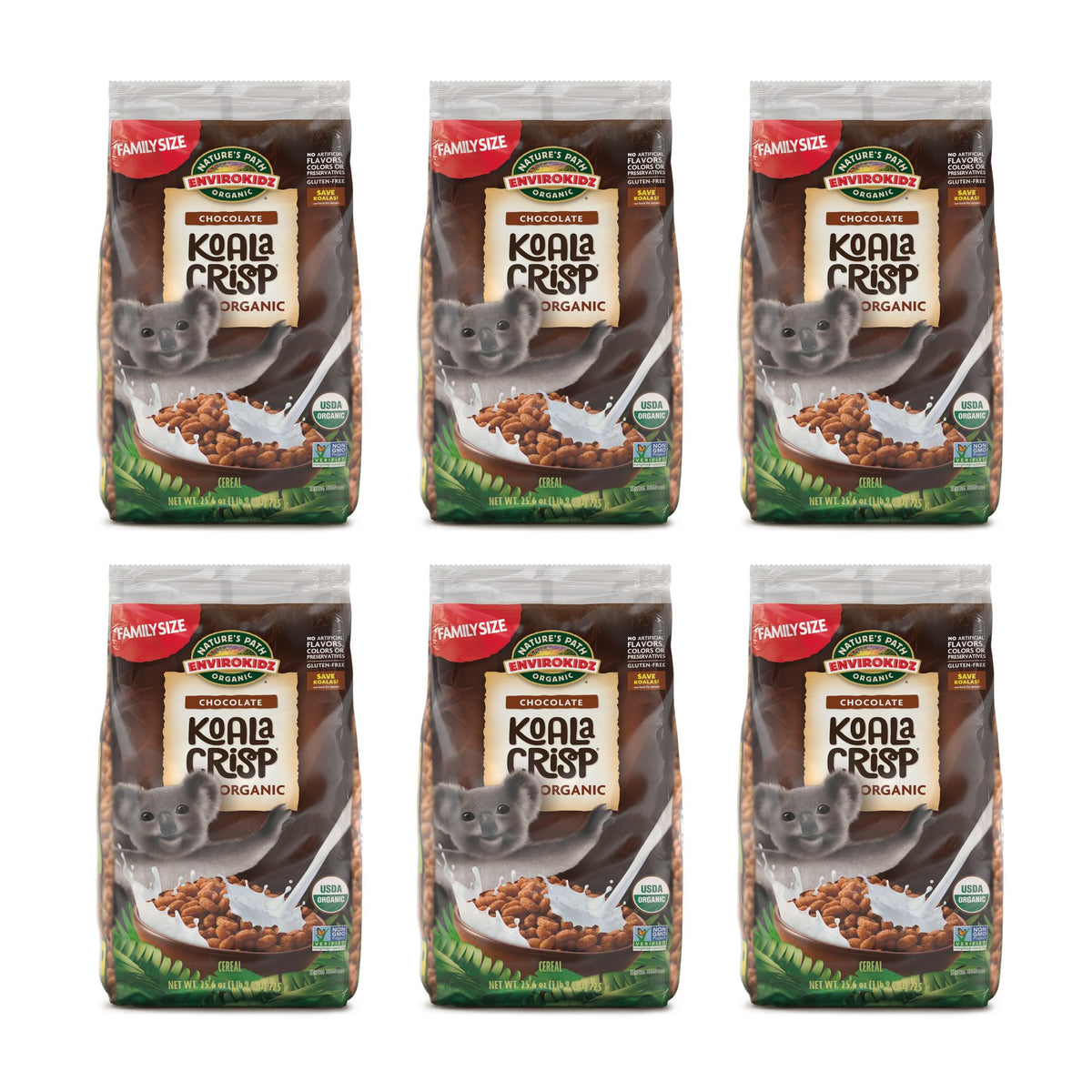 EnviroKidz Organic Koala Crisp Cereal – 25.6 oz Pack of 6, Gluten Free, Non-GMO, Fair Trade, ECO Pac