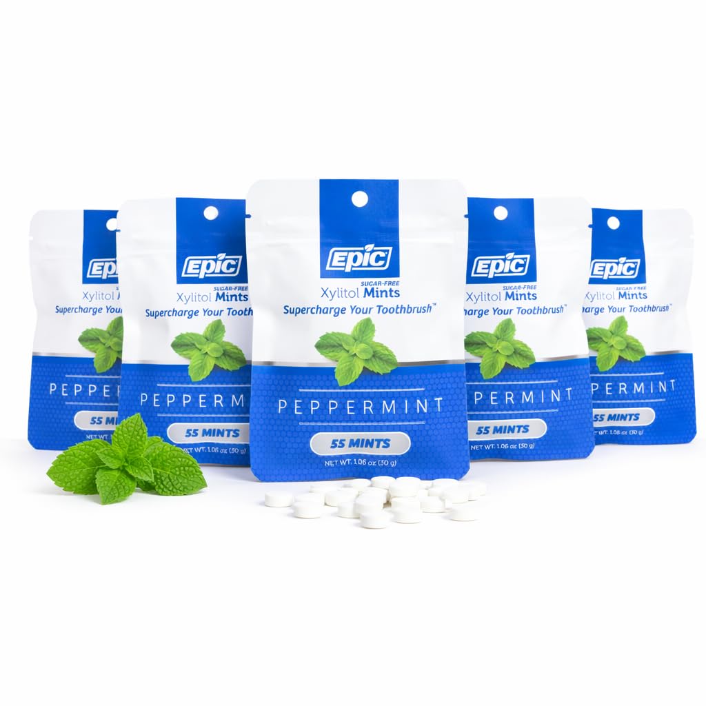 Epic 100% Xylitol Mints – Sugar Free, Aspartame Free, Peppermint (Pack of 5, 55 Pieces)