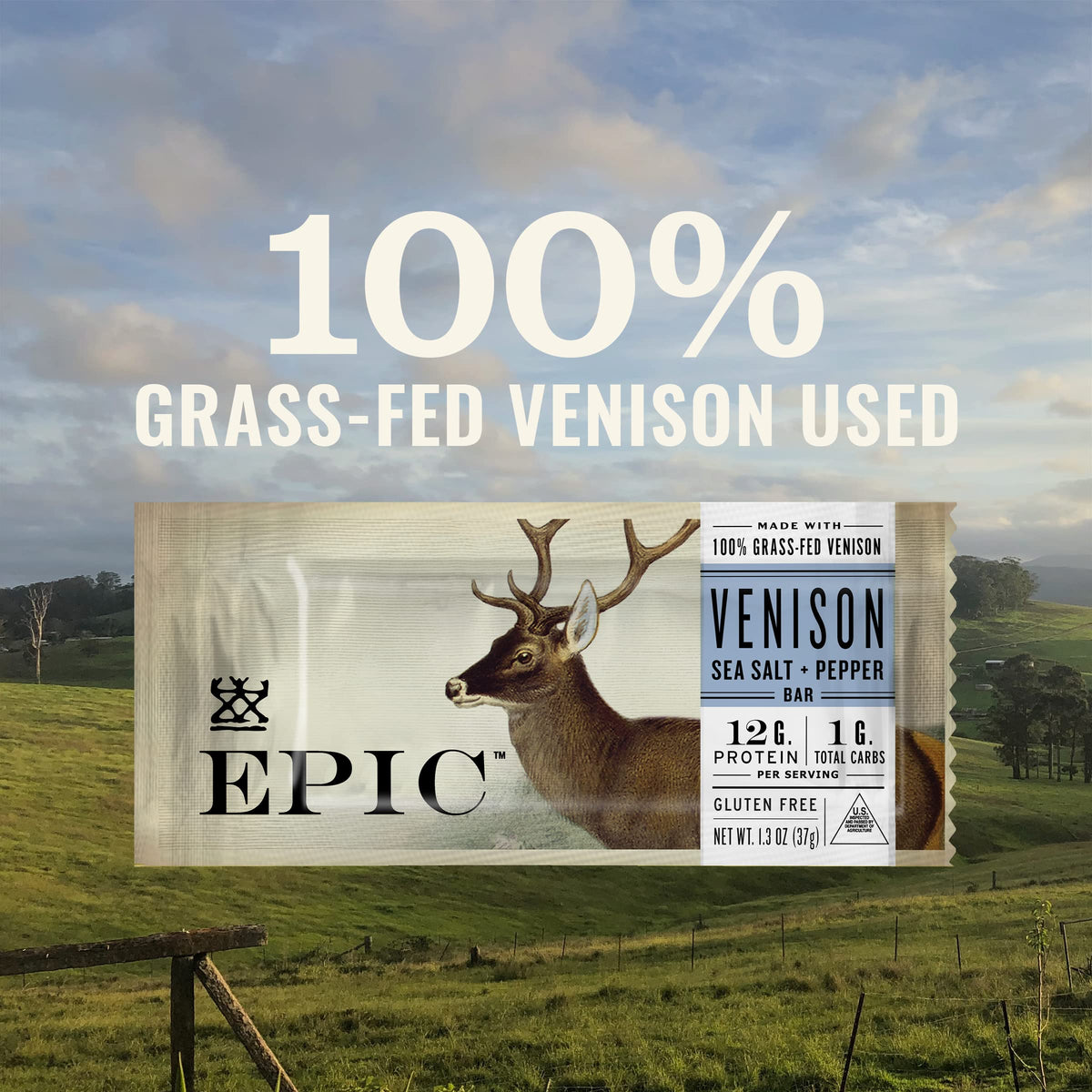 EPIC Venison Sea Salt & Pepper Bars – Keto Friendly, Whole30 Approved, Gluten Free | 12 Bars, 15.6 oz