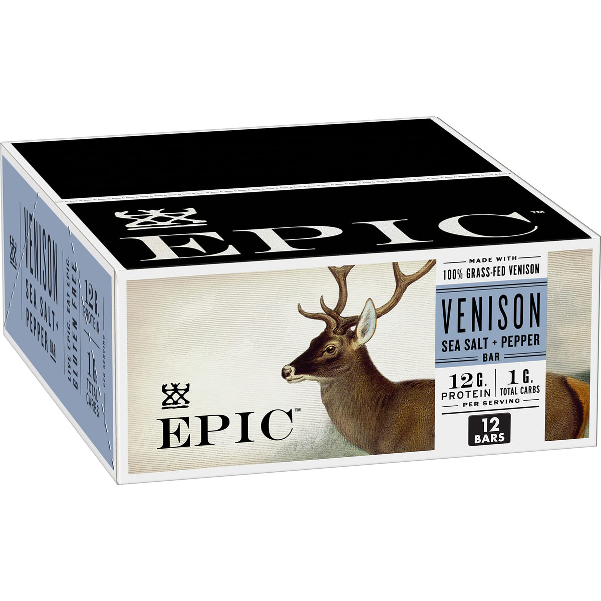EPIC Venison Sea Salt & Pepper Bars – Keto Friendly, Whole30 Approved, Gluten Free | 12 Bars, 15.6 oz