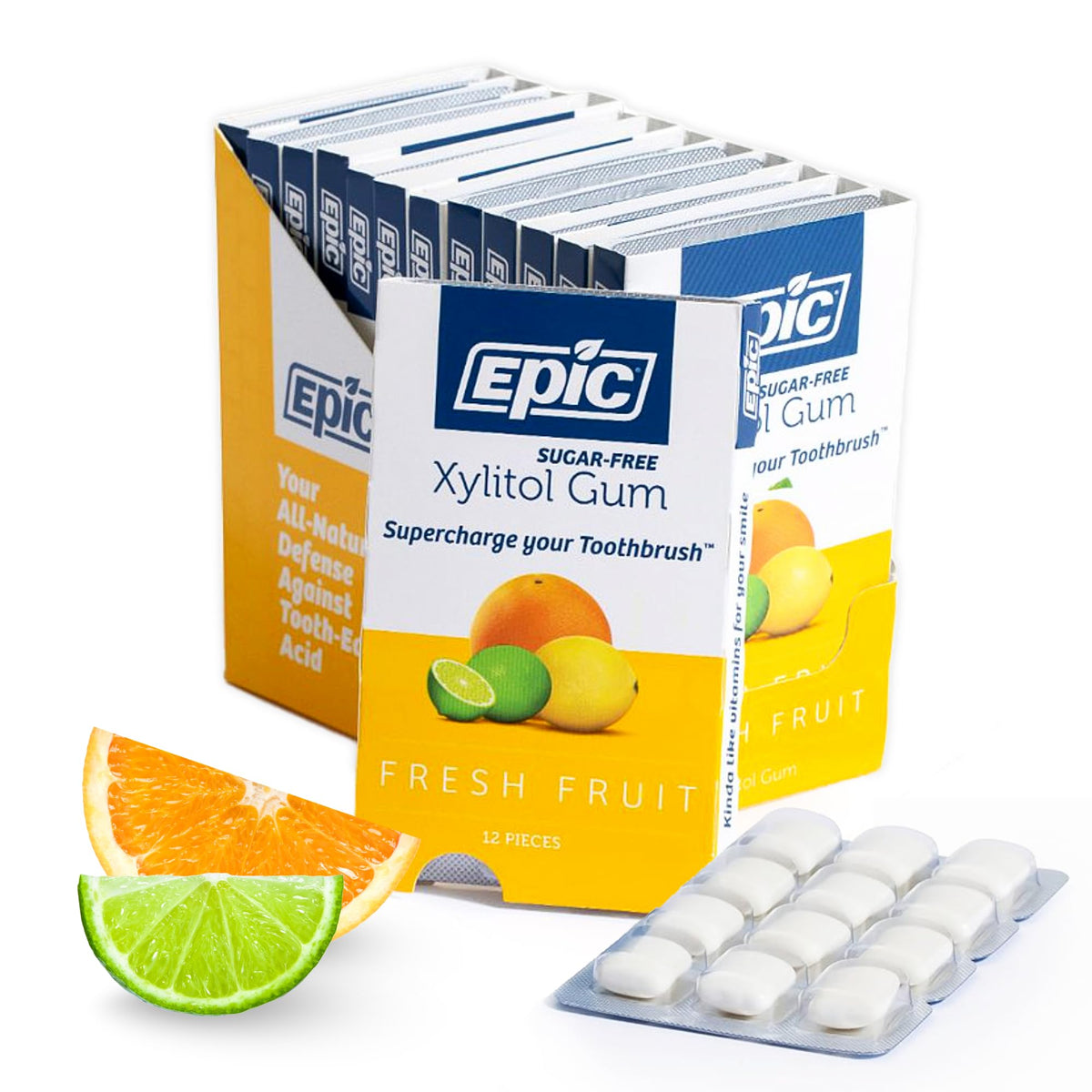 Epic 100% Xylitol Fresh Fruit Chewing Gum – Sugar Free & Aspartame Free (12 Pieces)