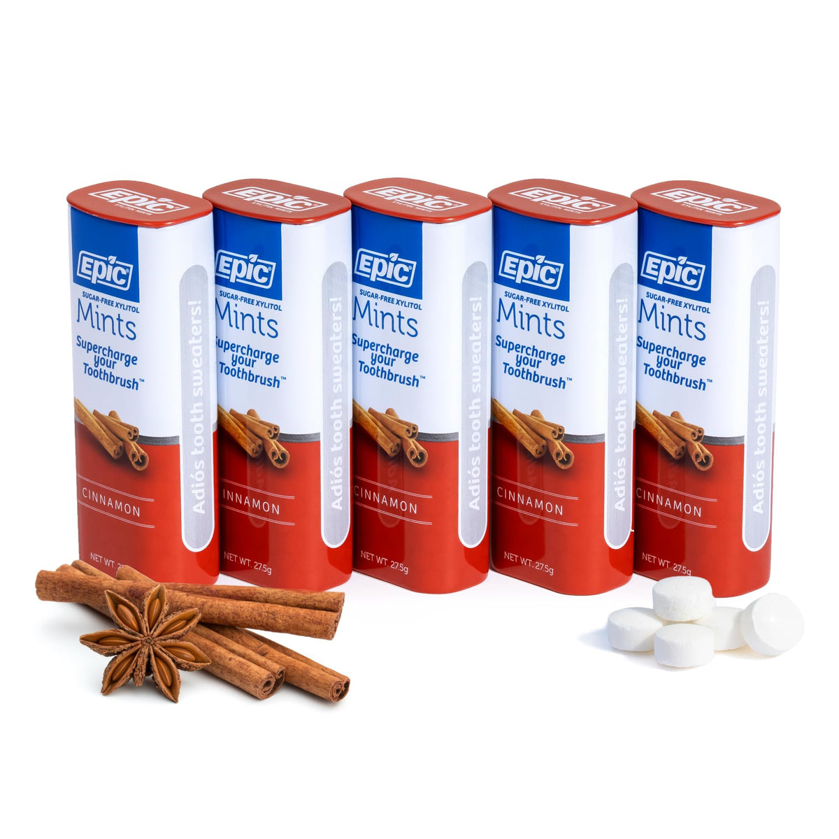 Epic 100% Xylitol Mints – Sugar Free, Aspartame Free, Cinnamon, 55 Pieces (Pack of 5)