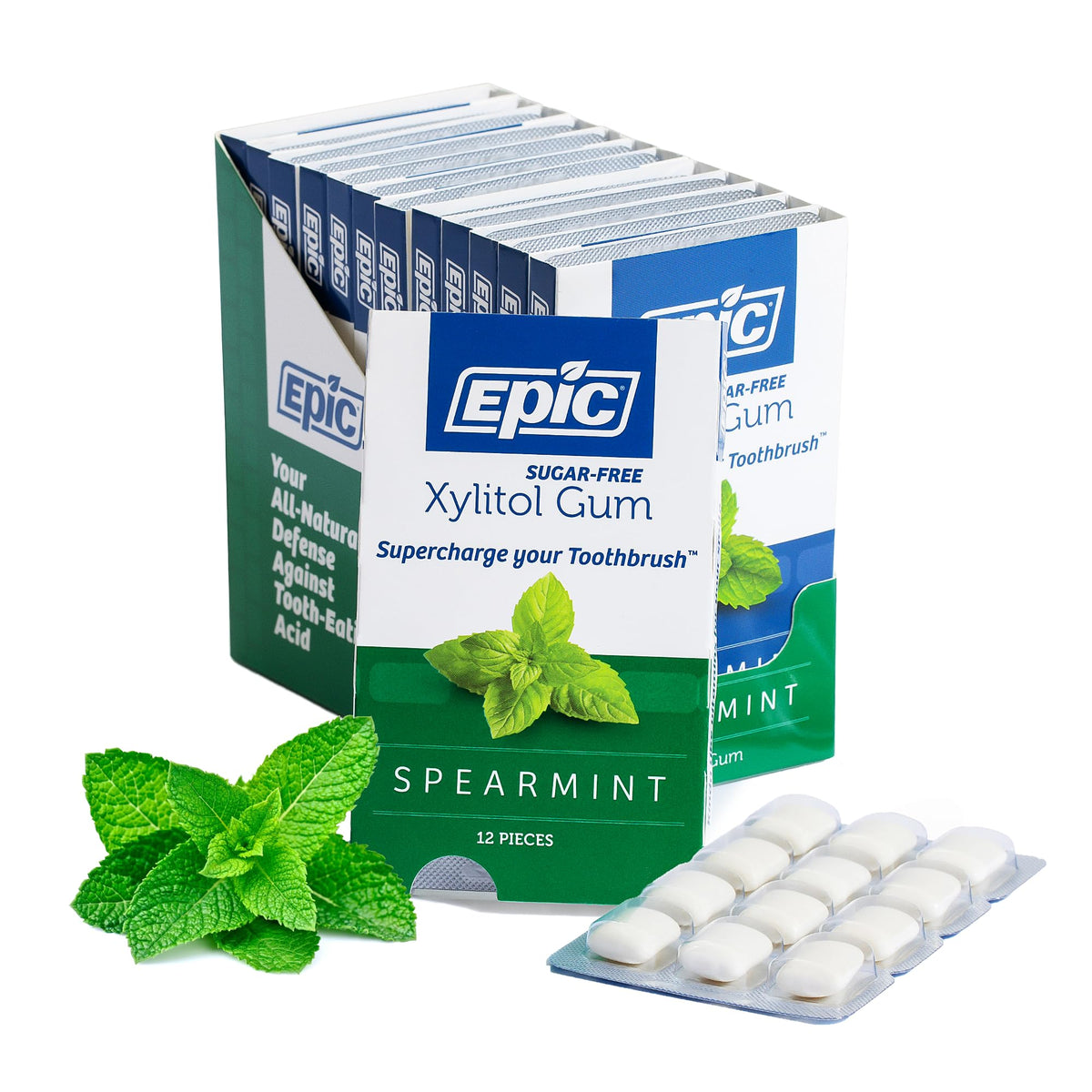 Epic 100% Xylitol Spearmint Gum – Sugar Free, Aspartame Free (12-Pack)
