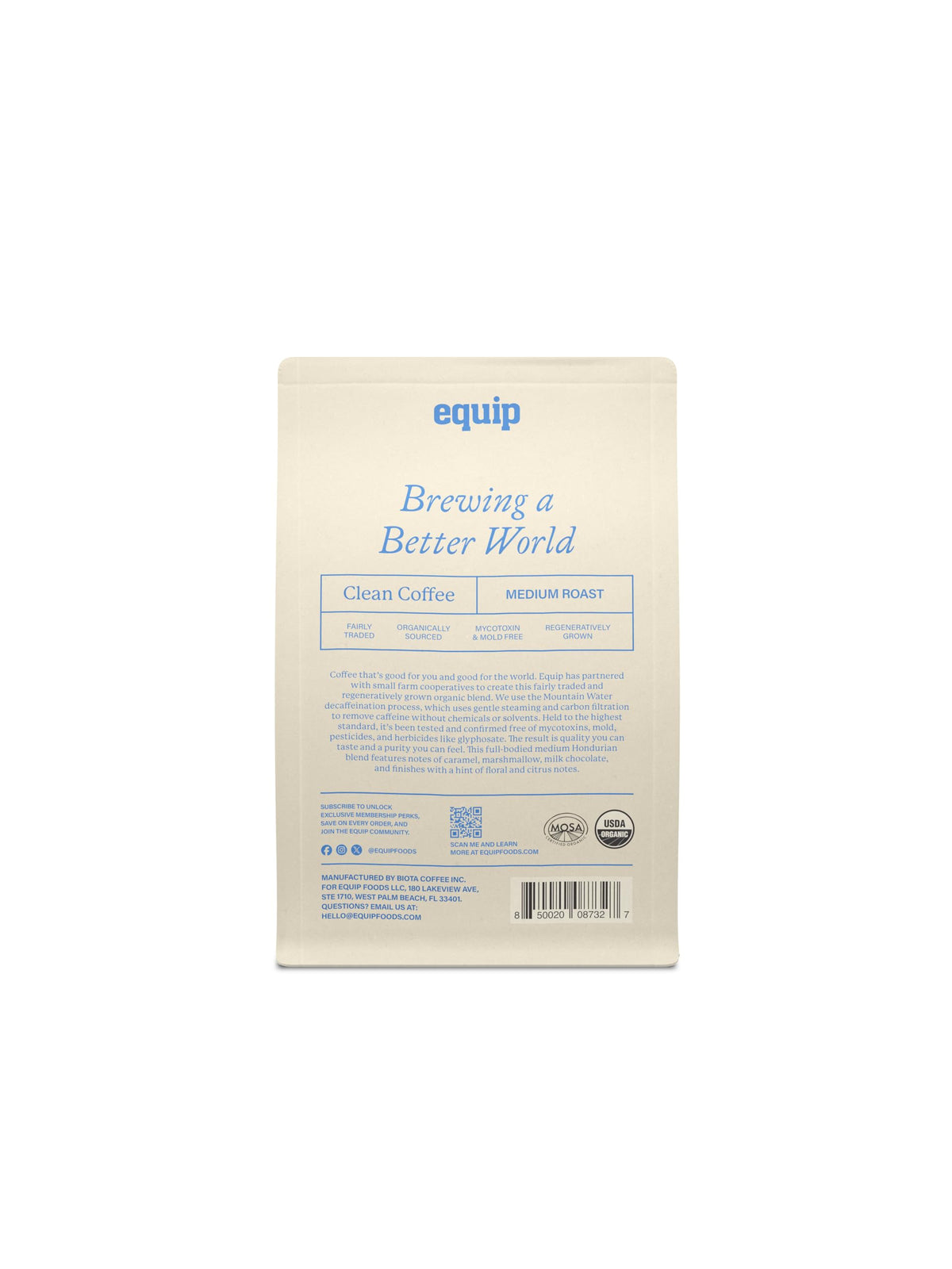 Equip Foods Decaf Clean Coffee — Organic, Fair Trade, Regenerative Honduras Medium Roast
