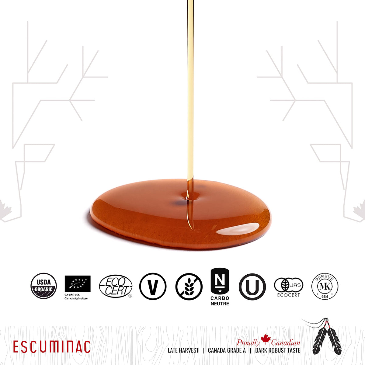 Escuminac Maple Syrup 1L – 100% Pure & Organic, Late Harvest, Dark Robust