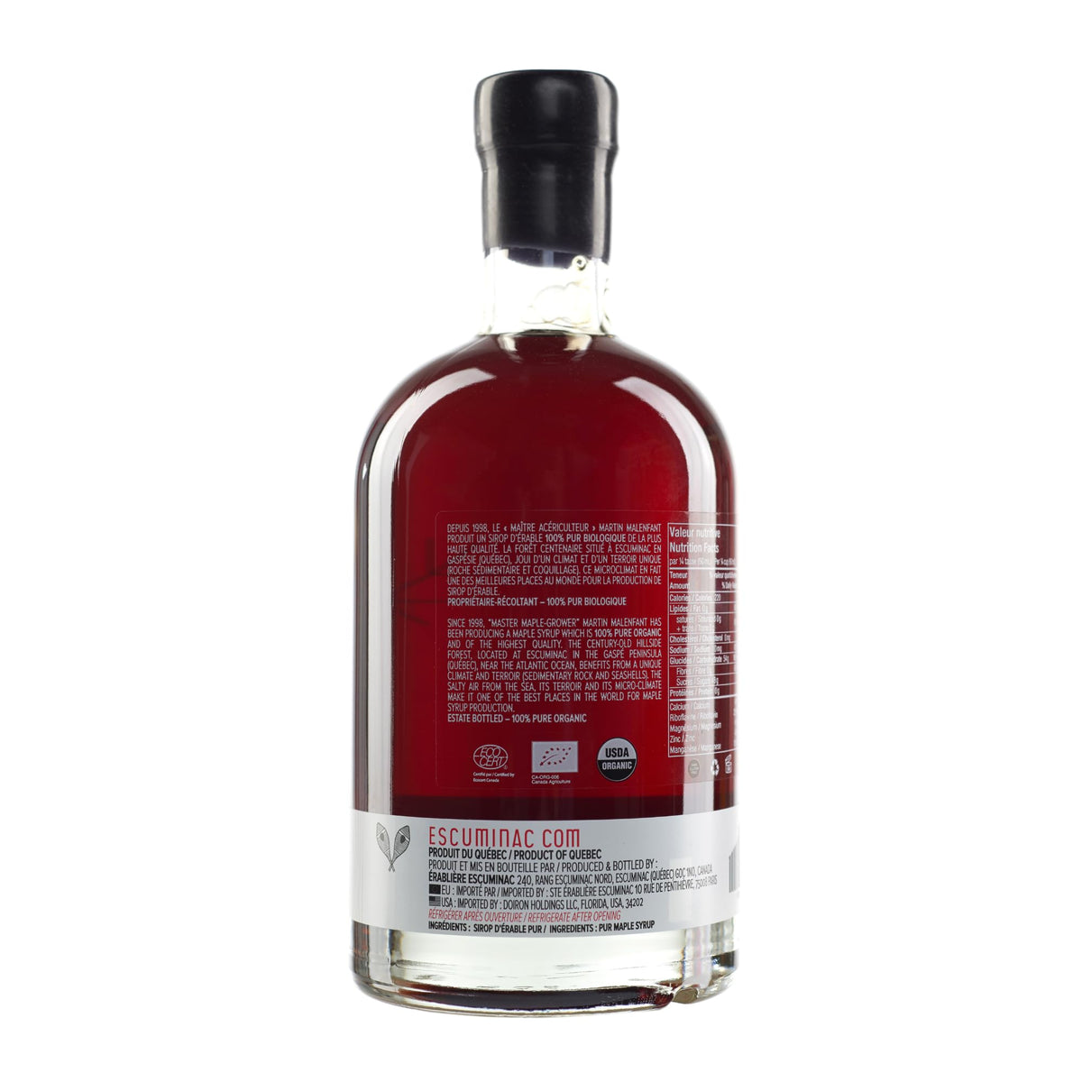 Escuminac Late Harvest Maple Syrup – Organic, Grade A, Dark Robust Flavor | 16.9 oz Glass Bottle | 100% Pure Canadian Syrup