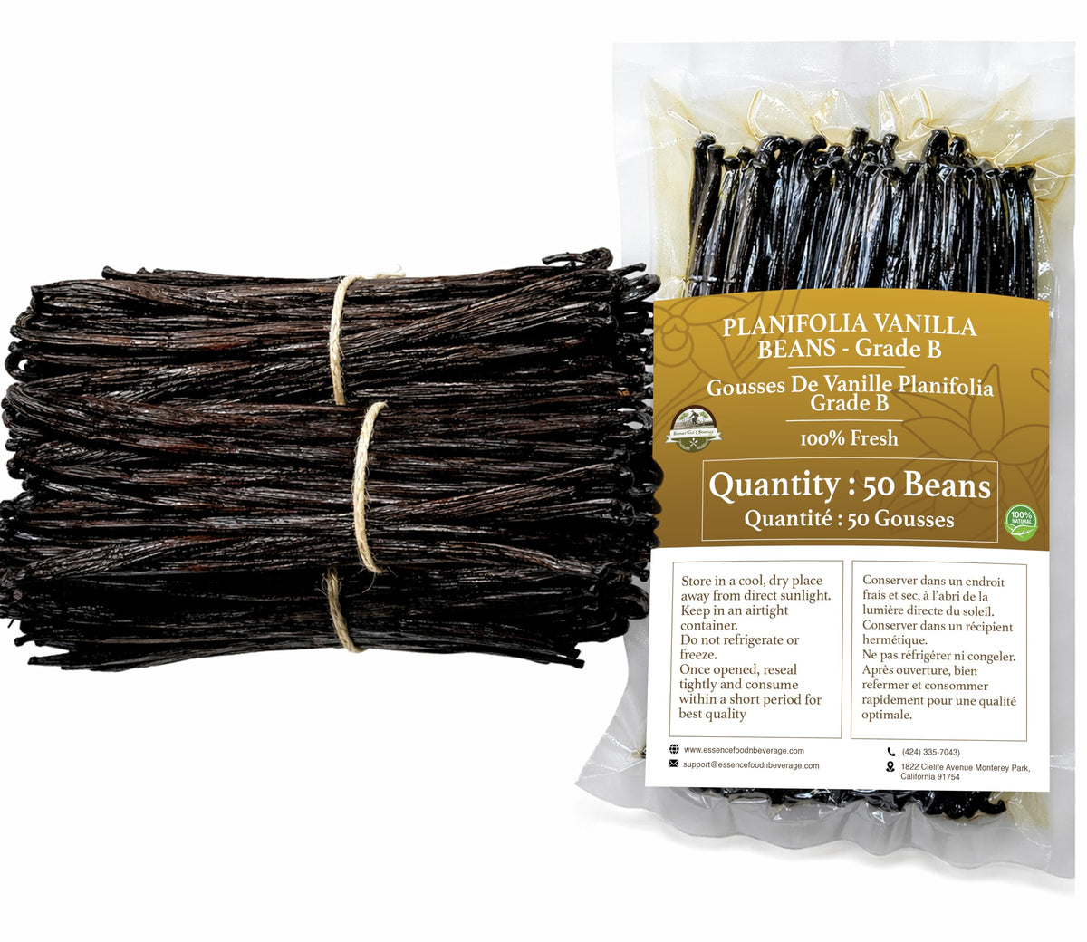 Essence Food & Beverage - 50 Vanilla Beans Grade B for Vanilla Extract (4-5 in)