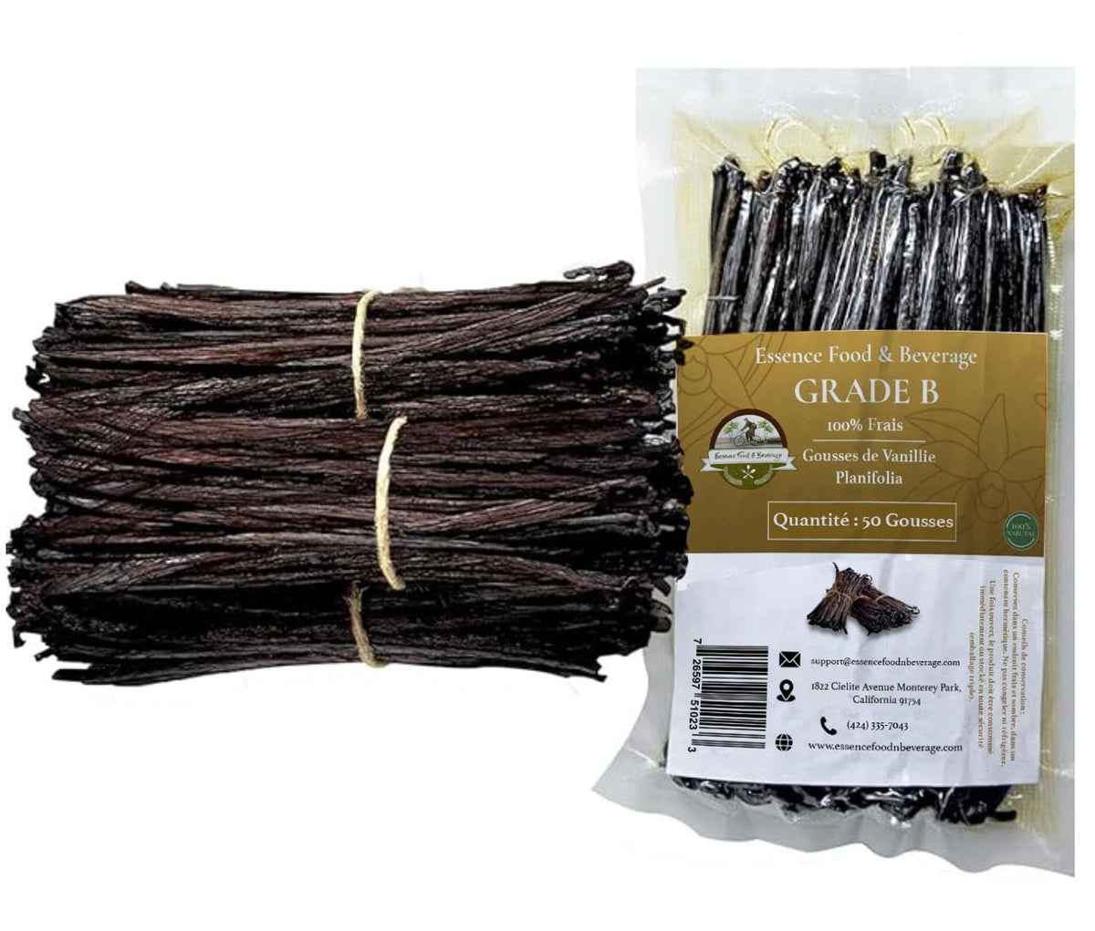 Essence Food & Beverage - 50 Vanilla Beans Grade B for Vanilla Extract (4-5 in)