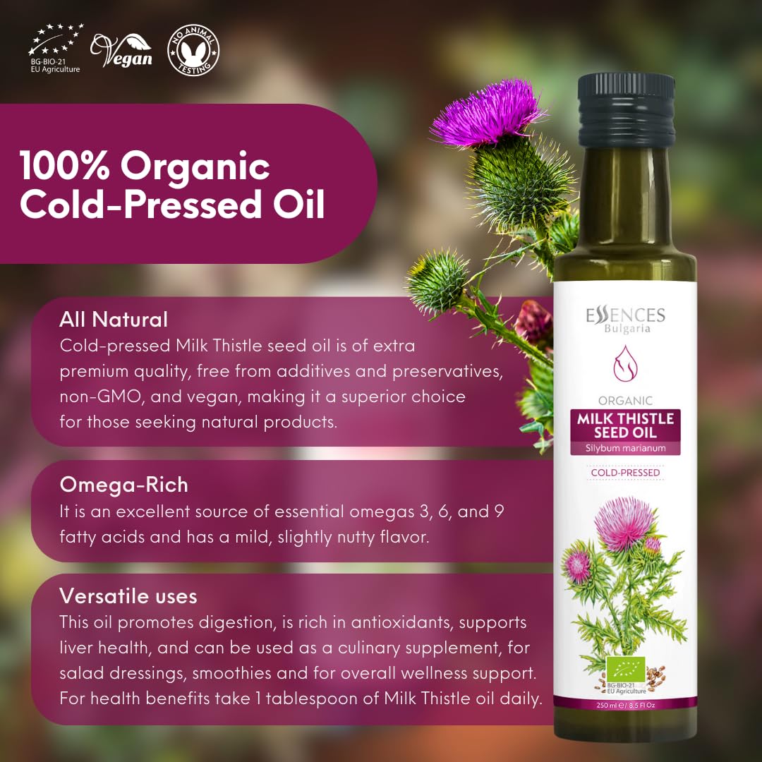 Essences Bulgaria Organic Milk Thistle Oil – 250ml | Cold-Pressed, 100% Organic