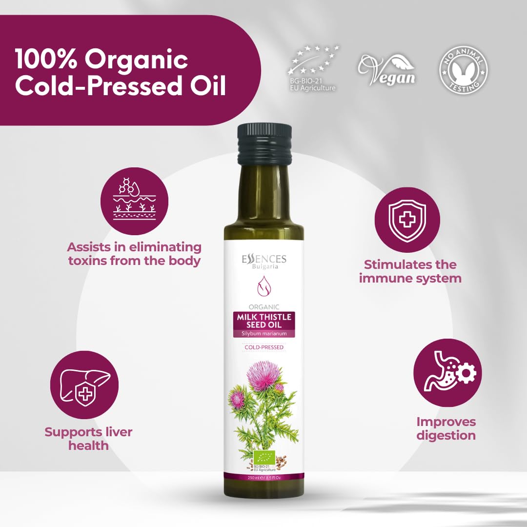 Essences Bulgaria Organic Milk Thistle Oil – 250ml | Cold-Pressed, 100% Organic