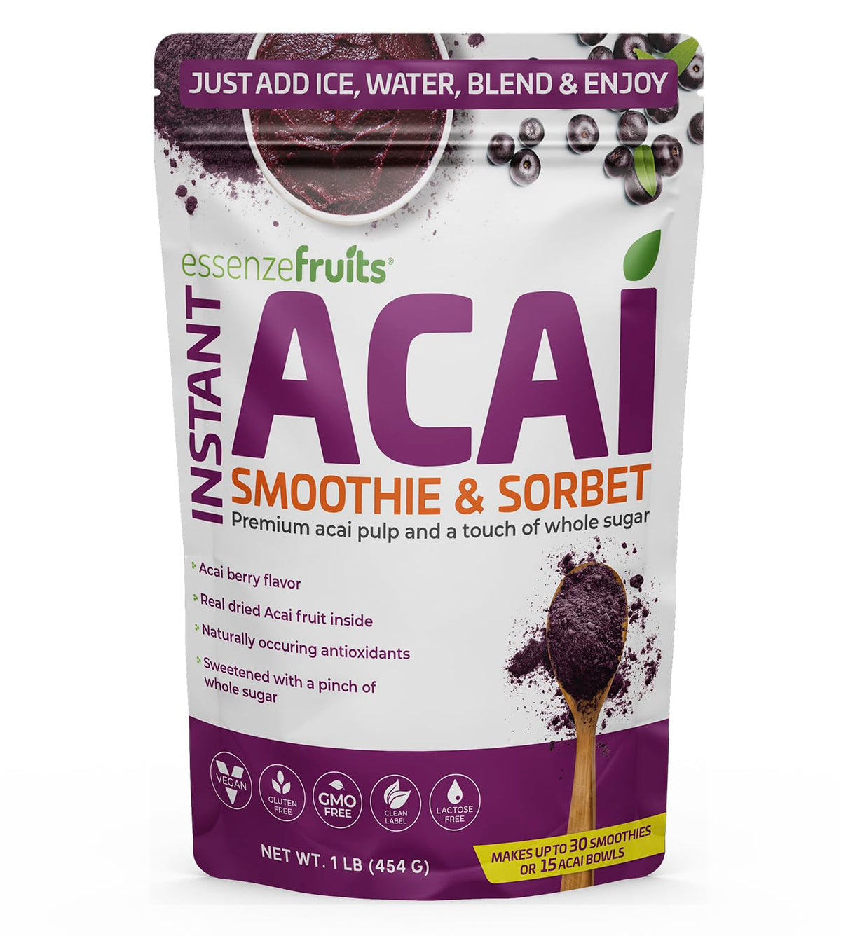 Essenzefruits Acai Powder – Non-GMO Berry Blend for Smoothies & Bowls | 1 lb / 454 g