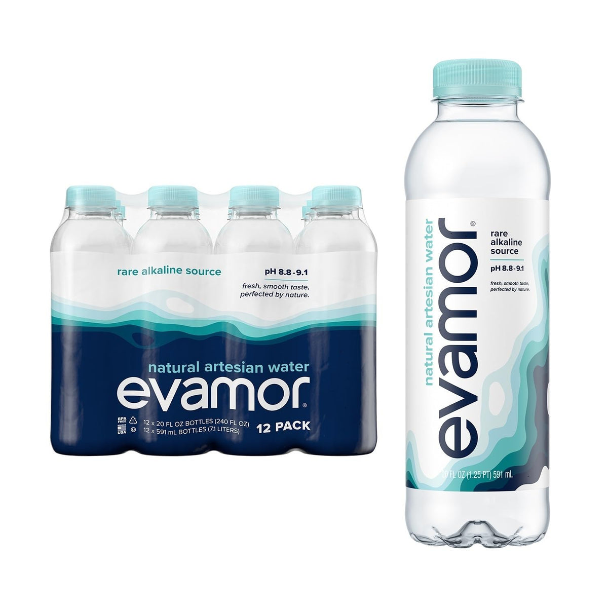 EVAMOR Artesian Water – Naturally Alkaline & Electrolyte Hydration (12 x 20 oz)