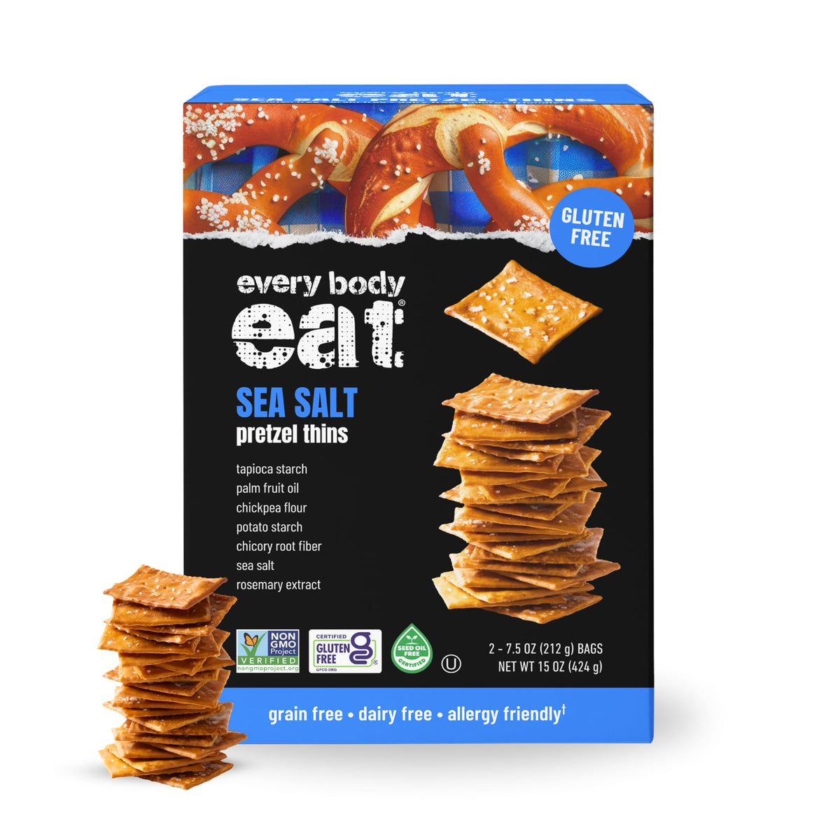 Every Body Eat Gluten Free Sea Salt Pretzel Thins – Grain Free, Vegan & Dairy Free (15 oz)