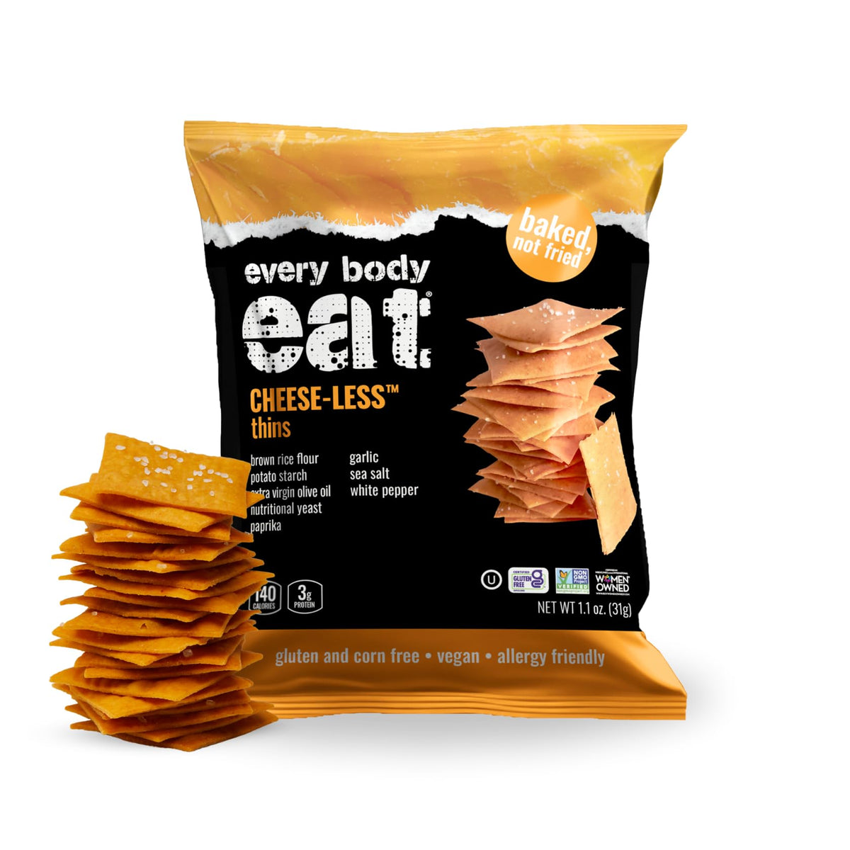 Every Body Eat Snack Thins Cheese-Less – Gluten Free, Dairy Free, Vegan (20 Count)