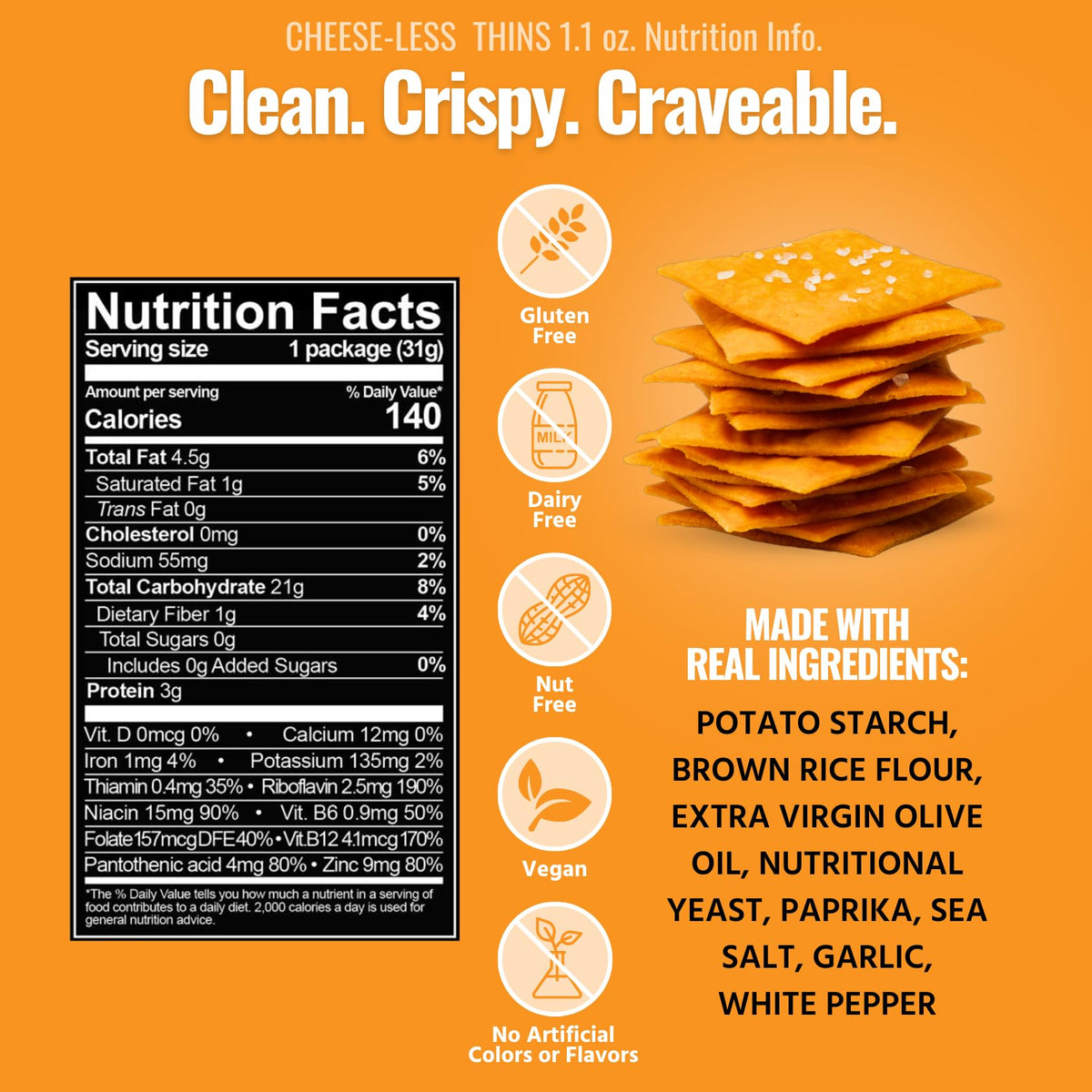 Every Body Eat Snack Thins Cheese-Less – Gluten Free, Dairy Free, Vegan (20 Count)