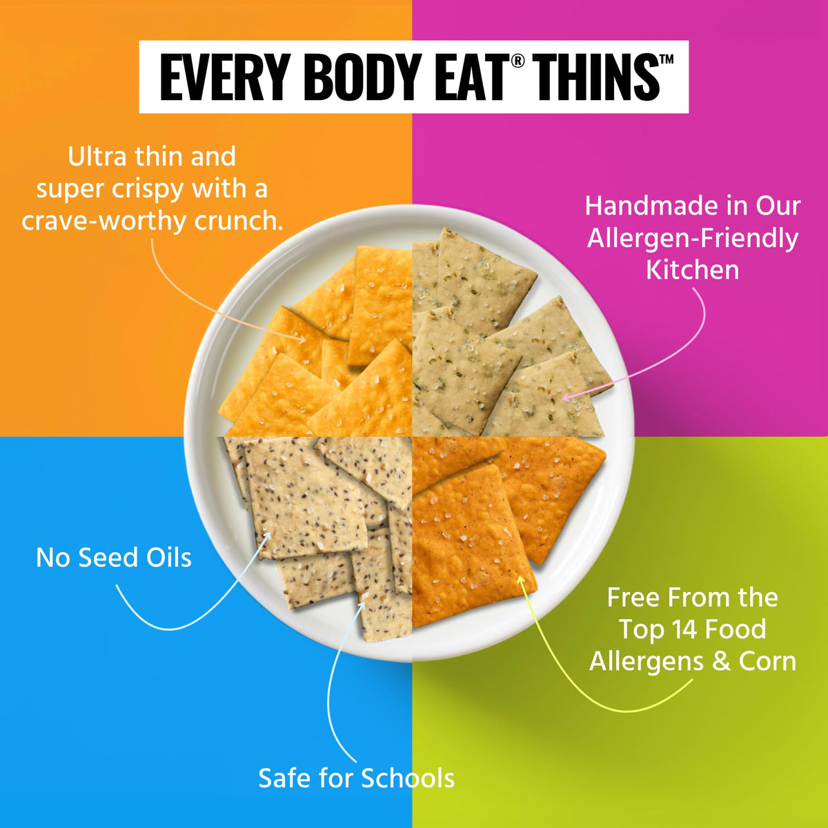 Every Body Eat Snack Thins Variety Pack – Gluten Free, Dairy Free, Vegan, Seed Oil Free (20 x 1.1oz)