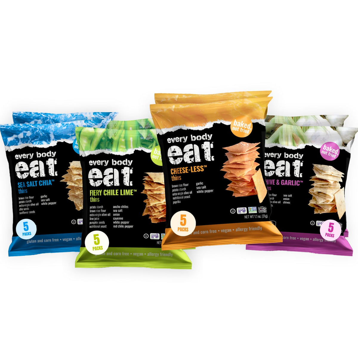 Every Body Eat Snack Thins Variety Pack – Gluten Free, Dairy Free, Vegan, Seed Oil Free (20 x 1.1oz)