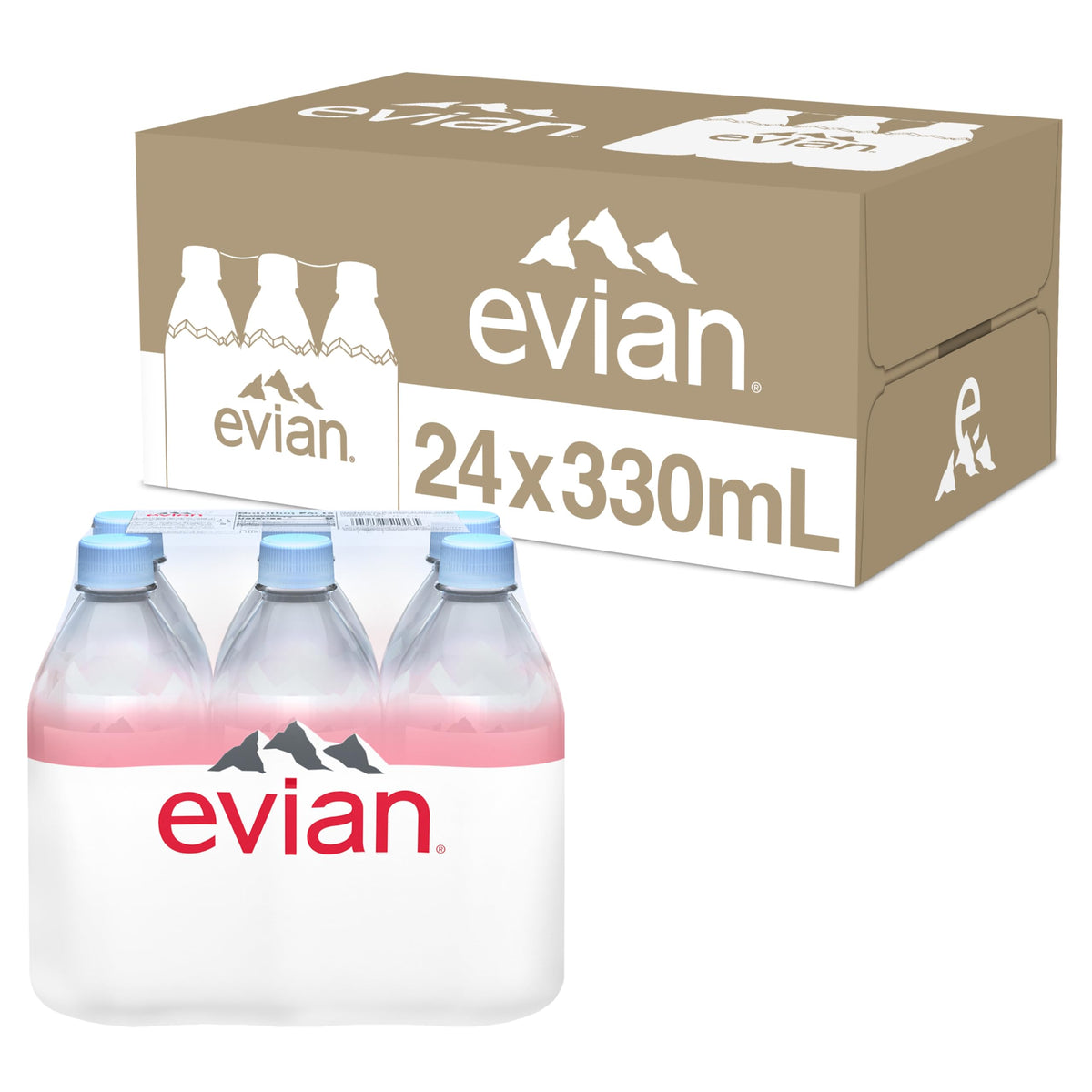 Evian Natural Spring Water 330 ml — 24 Pack | Pure Hydration from the French Alps