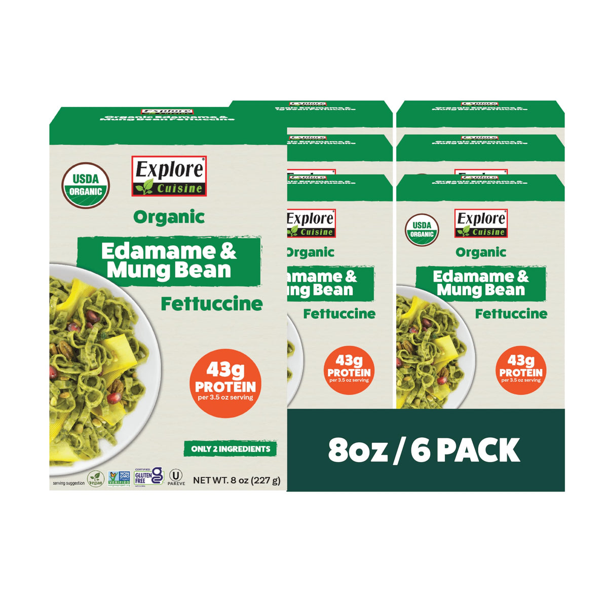 EXPLORE CUISINE Organic Edamame & Mung Bean Fettuccine – High-Protein Gluten-Free Pasta (Pack of 6)