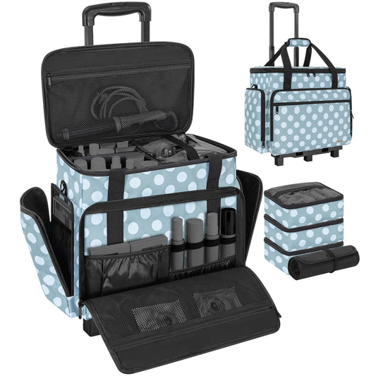 Extra Large Rolling Makeup Bag with 4 Removable Pouches and 1 Brush Holder