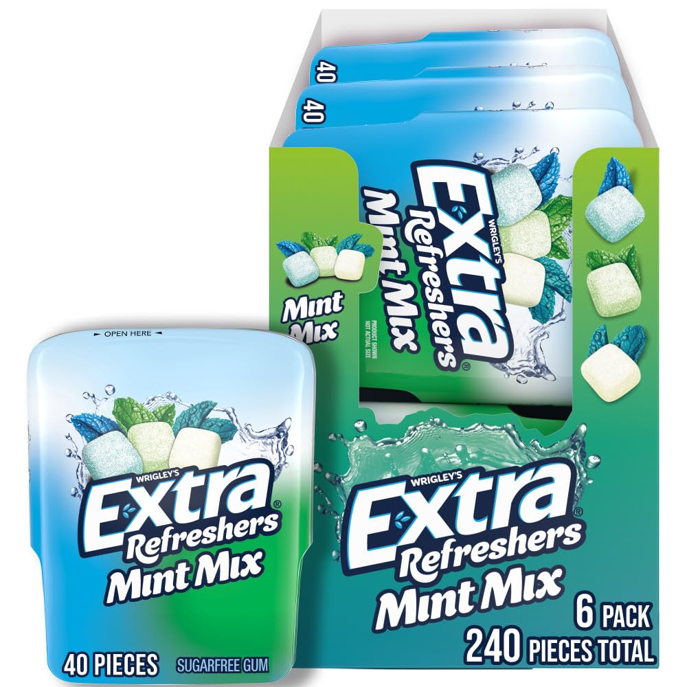 EXTRA Refreshers Mint Mix Gum – 6 Bottles x 40 Pieces | Long-Lasting Fresh Breath