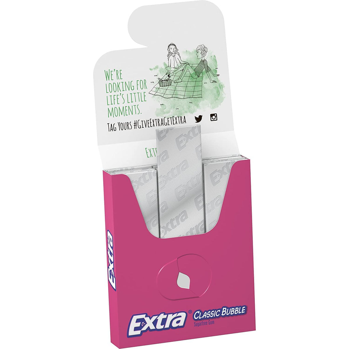 Extra Sugar Free Gum – Classic Bubble, 15-Piece Slim Packs, Pack of 20 (300 Pieces)