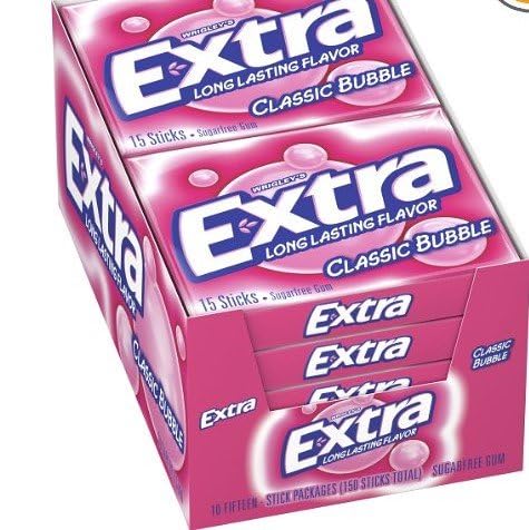 Extra Sugar Free Gum – Classic Bubble, 15-Piece Slim Packs, Pack of 20 (300 Pieces)