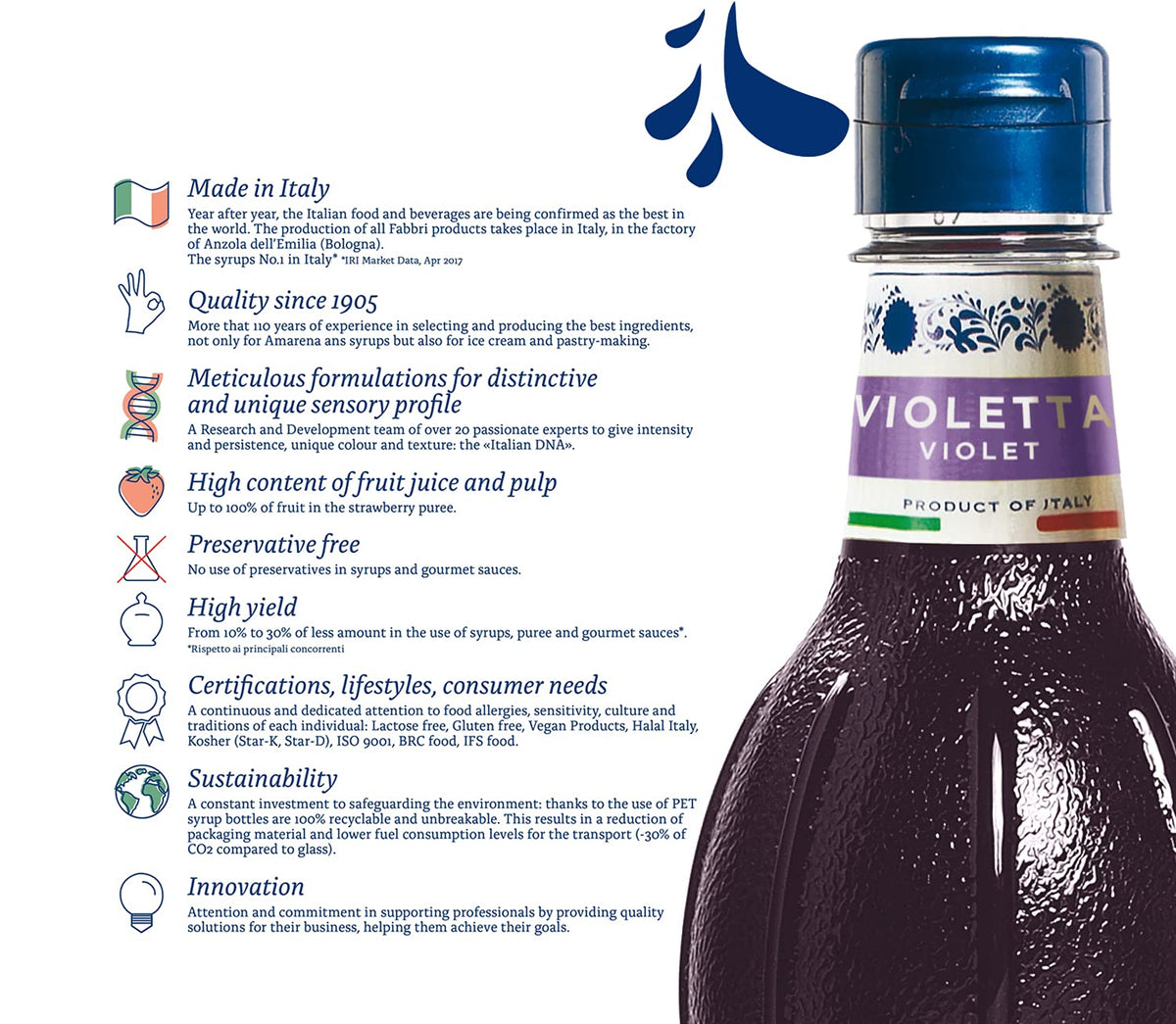Fabbri Violet Flavoring Syrup – Made in Italy, 1 L