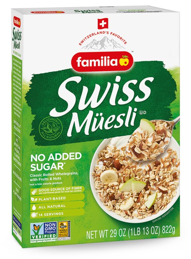 Familia Swiss Muesli Cereal – 0g Added Sugar, Energy-Packed with Raisins & Nuts, 29oz Box (2-Pack)