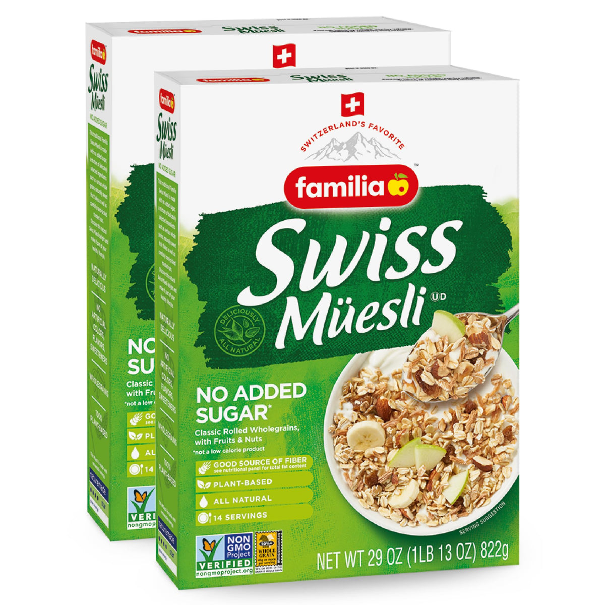 Familia Swiss Muesli Cereal – 0g Added Sugar, Energy-Packed with Raisins & Nuts, 29oz Box (2-Pack)