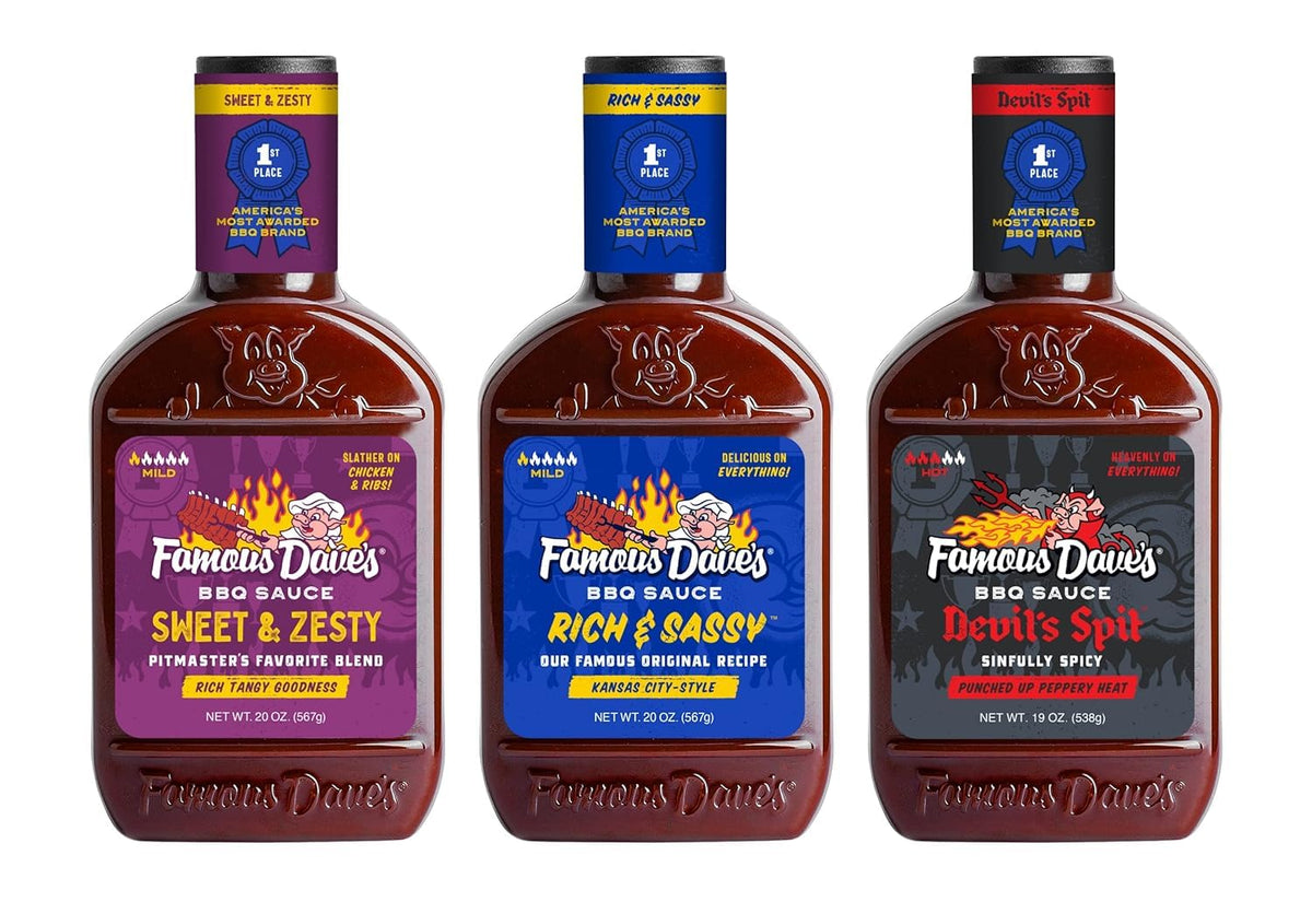 Famous Dave's BBQ Variety Pack – Devil's Spit, Sweet & Zesty, Rich & Sassy (20 oz x 3)