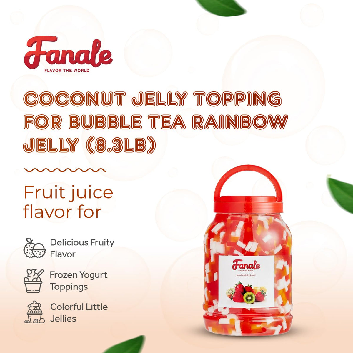 Fanale Coconut Jelly Topping – Nata de Coco for Bubble Tea & Desserts (8.3 lb) | Rainbow Jelly | JEL001
