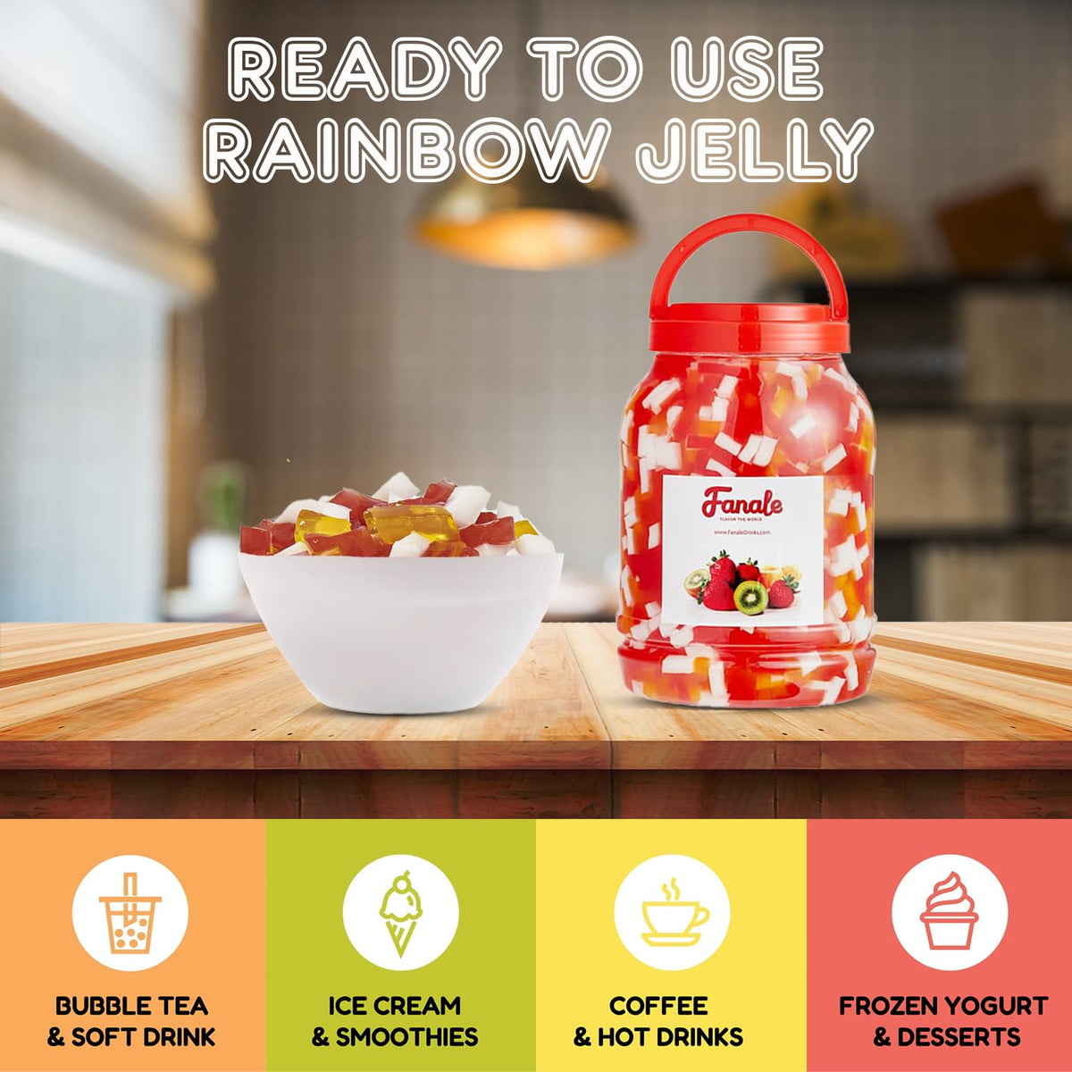 Fanale Coconut Jelly Topping – Nata de Coco for Bubble Tea & Desserts (8.3 lb) | Rainbow Jelly | JEL001