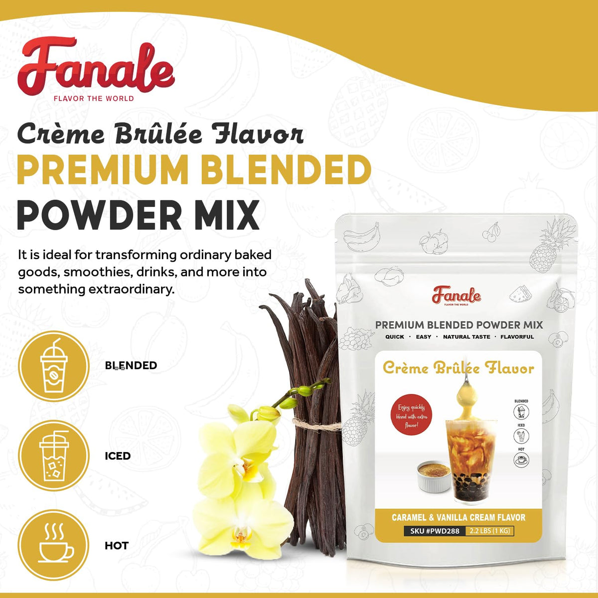 Fanale Premium Creme Brulee Bubble Tea Flavor Powder | 2.2 lb / 1 kg | Gluten-Free & Vegan