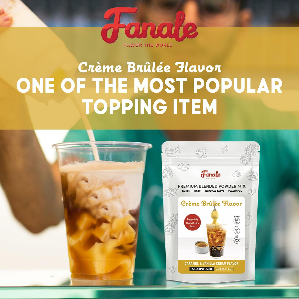 Fanale Premium Creme Brulee Bubble Tea Flavor Powder | 2.2 lb / 1 kg | Gluten-Free & Vegan