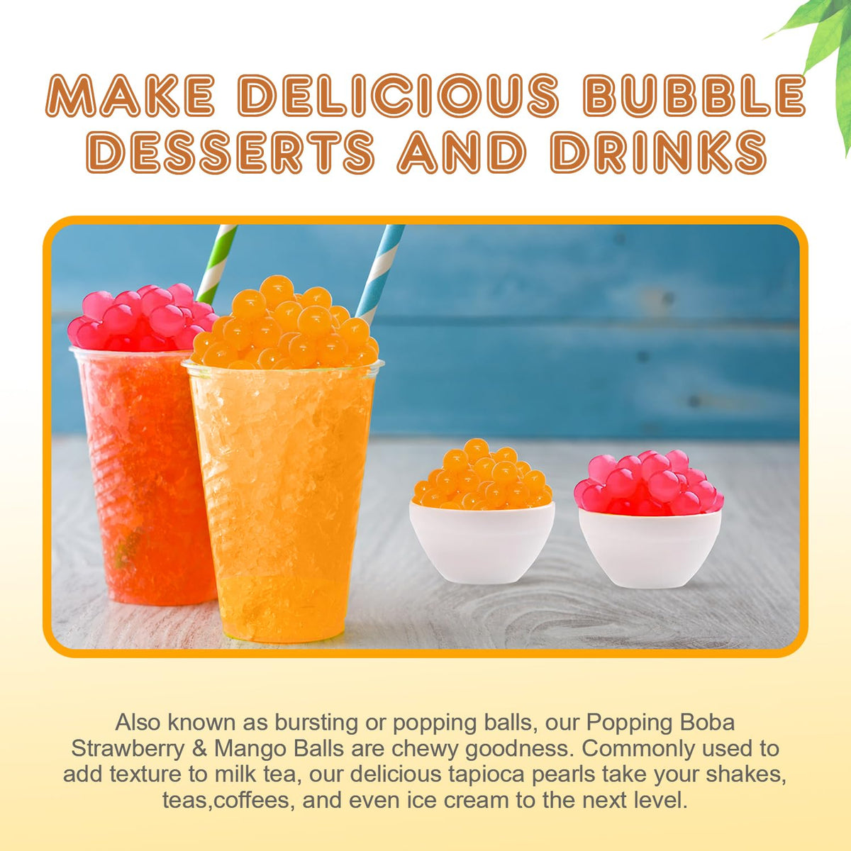 Fanale Strawberry Mango Popping Boba Pearls – Vegan, Gluten-Free, 2 lb (1 lb x 2) for Bubble Tea & Desserts