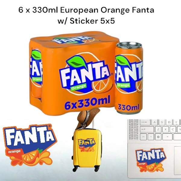 Original European Fanta Orange Flavor Soda – 6x330ml Cans with Sticker