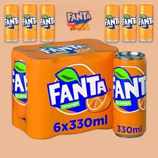 Original European Fanta Orange Flavor Soda – 6x330ml Cans with Sticker