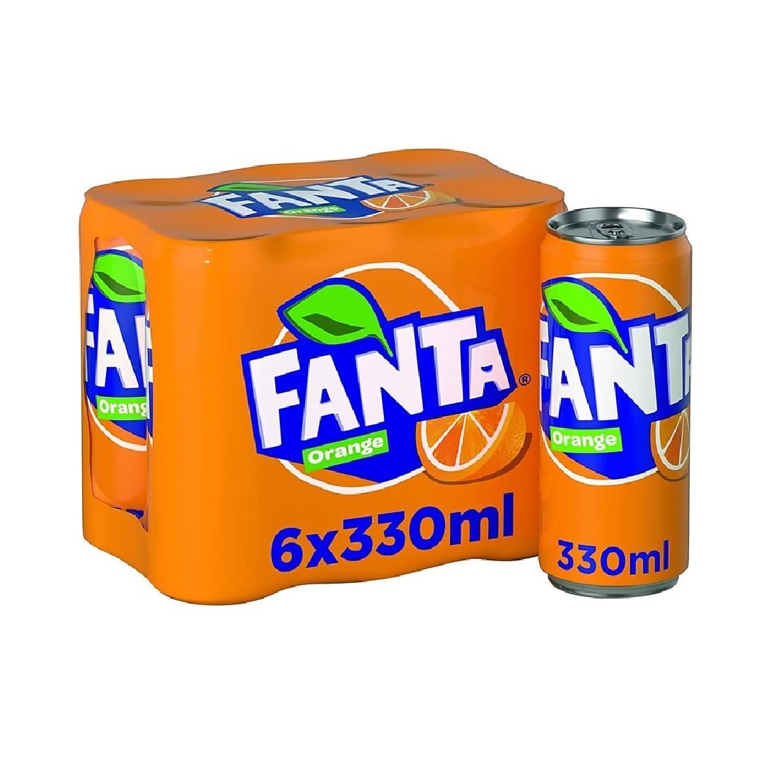 Original European Fanta Orange Flavor Soda – 6x330ml Cans with Sticker
