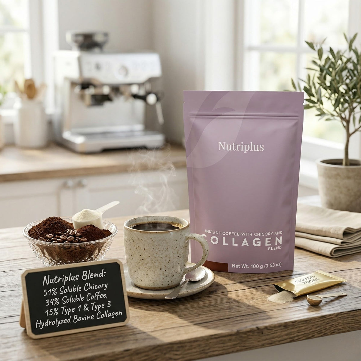 FARMASi Nutriplus Instant Coffee with Chicory and Collagen – Low Caffeine