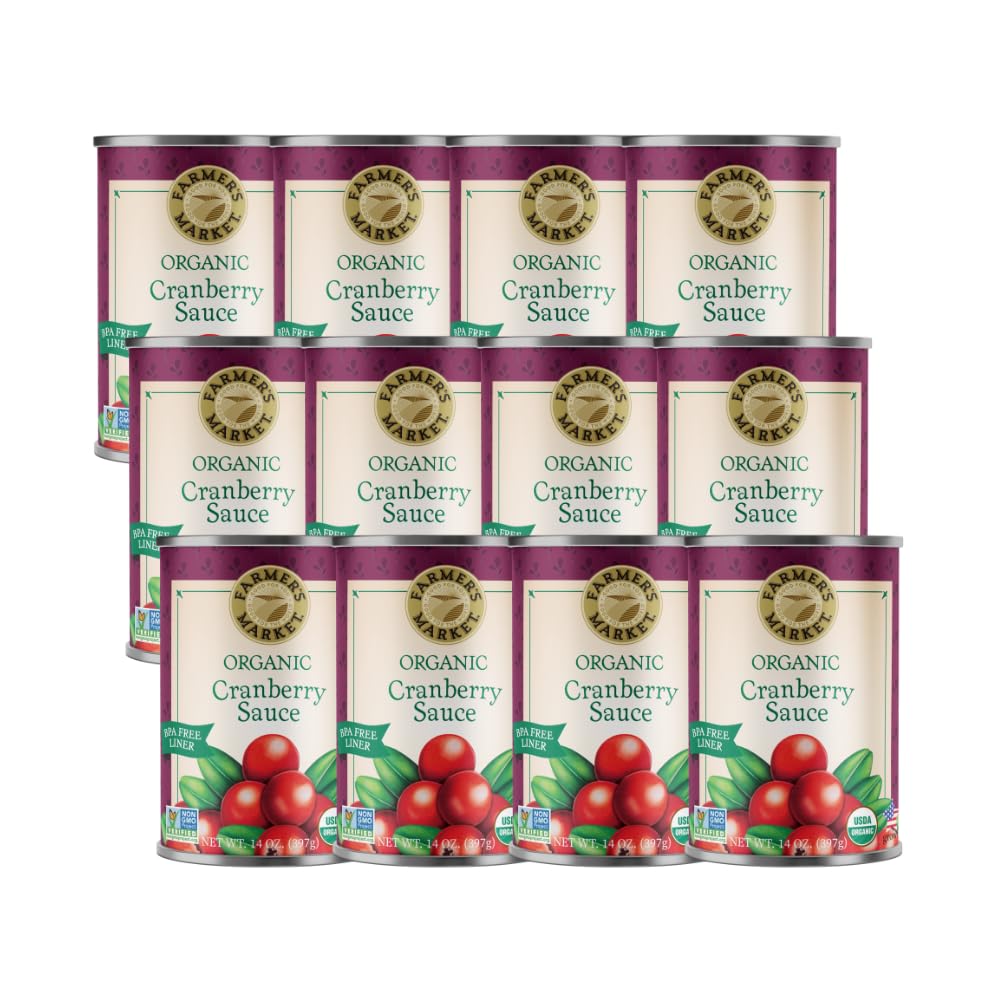 FARMER'S MARKET Organic Cranberry Sauce, Whole Berry – 14 oz Can (Pack of 12)