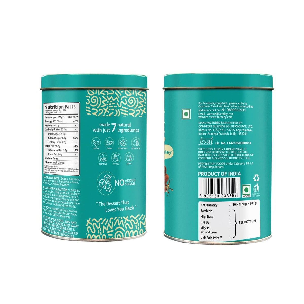 Farmley Coffee Rush Date Bite Barfi – 200 g | Dates, Coffee, Nuts, Honey, Ghee | Gluten Free, No Added Sugar