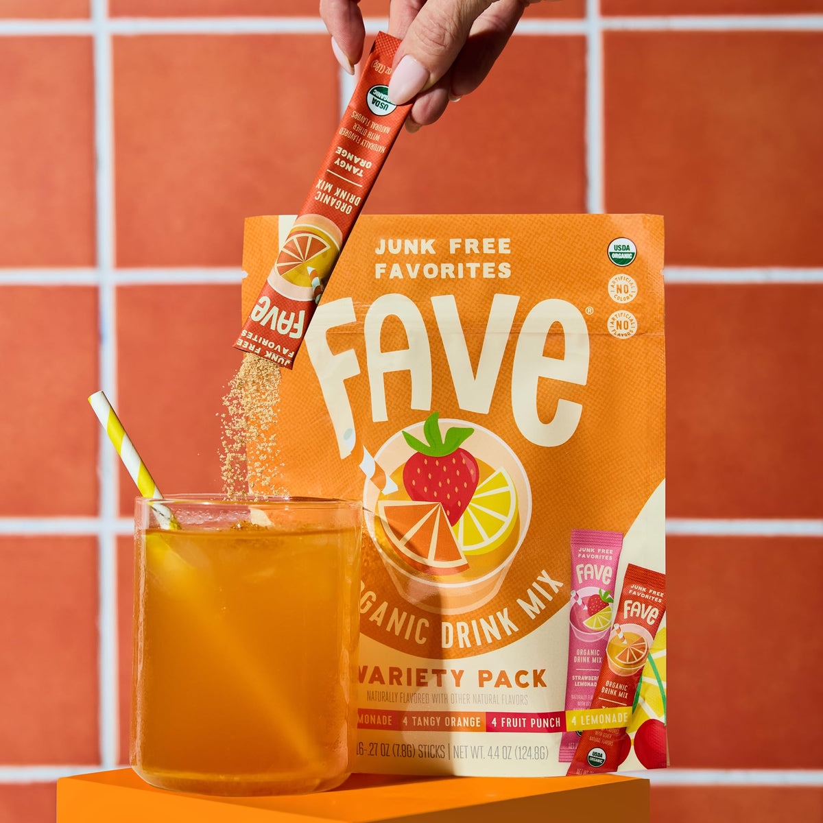 Fave Mix Inc. USDA Organic Drink Mix Variety Pack – 16 Sticks (Lemonade, Strawberry Lemonade, Fruit Punch, Tangy Orange) – Non-GMO