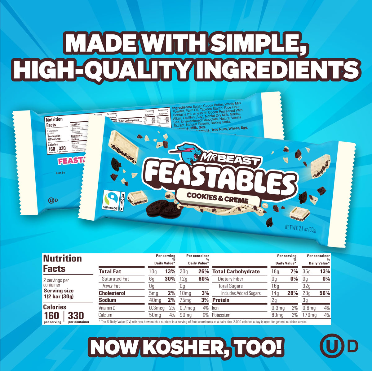 Feastables MrBeast Cookies & Creme White Chocolate Bar – King Size, 10 Count