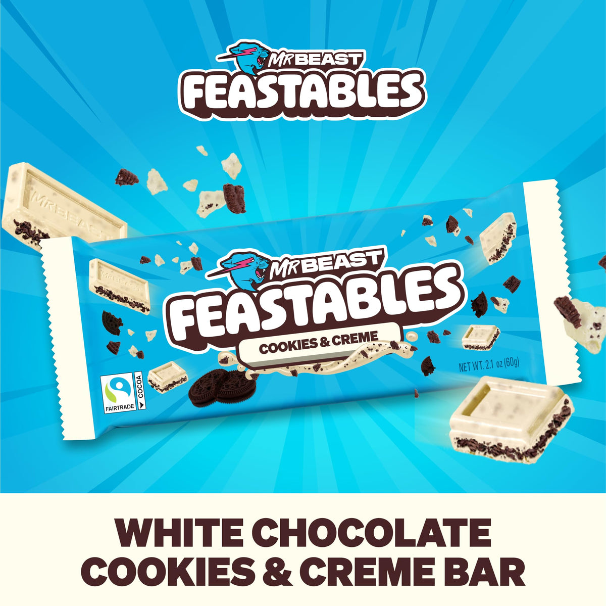 Feastables MrBeast Cookies & Creme White Chocolate Bar – King Size, 10 Count