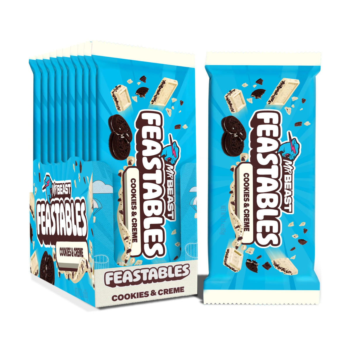 Feastables MrBeast Cookies & Creme White Chocolate Bar – King Size, 10 Count