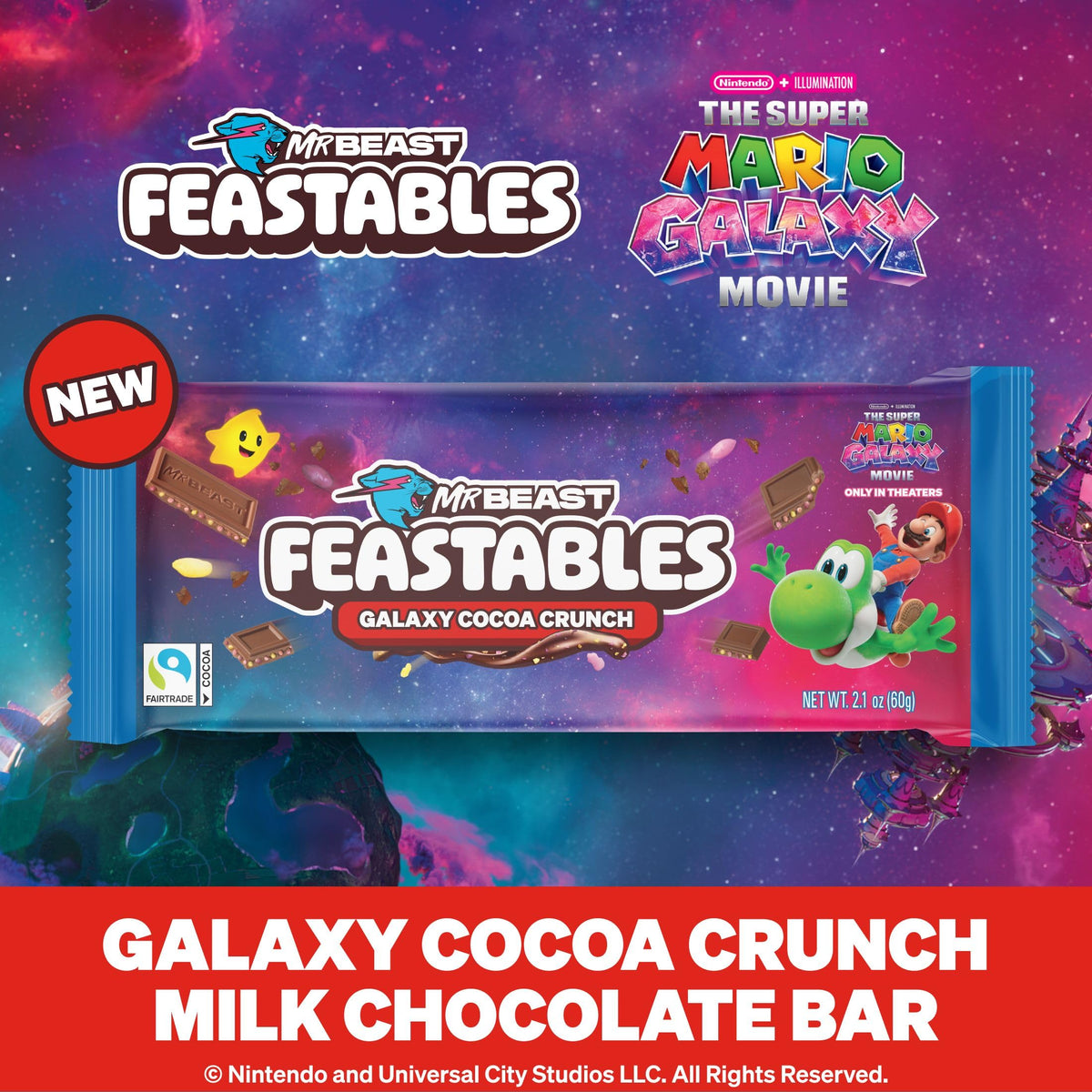 Feastables MrBeast Galaxy Cocoa Crunch Bar – Limited Edition for The Super Mario Galaxy Movie (60g x10)