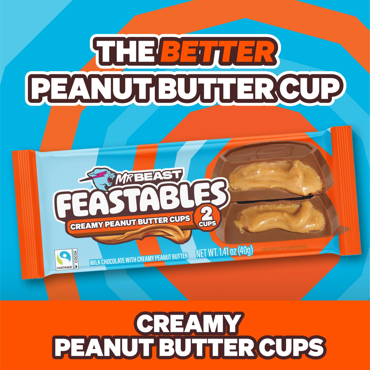 Feastables MrBeast Peanut Butter Cups – Milk Chocolate with Creamy Peanut Butter, 24 Count (2-Cup Packs)